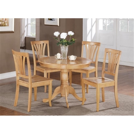 East West Furniture 5 -Piece Round Kitchen 36 in. Table and 4 Chairs with Wood seat ANAV5-OAK-W